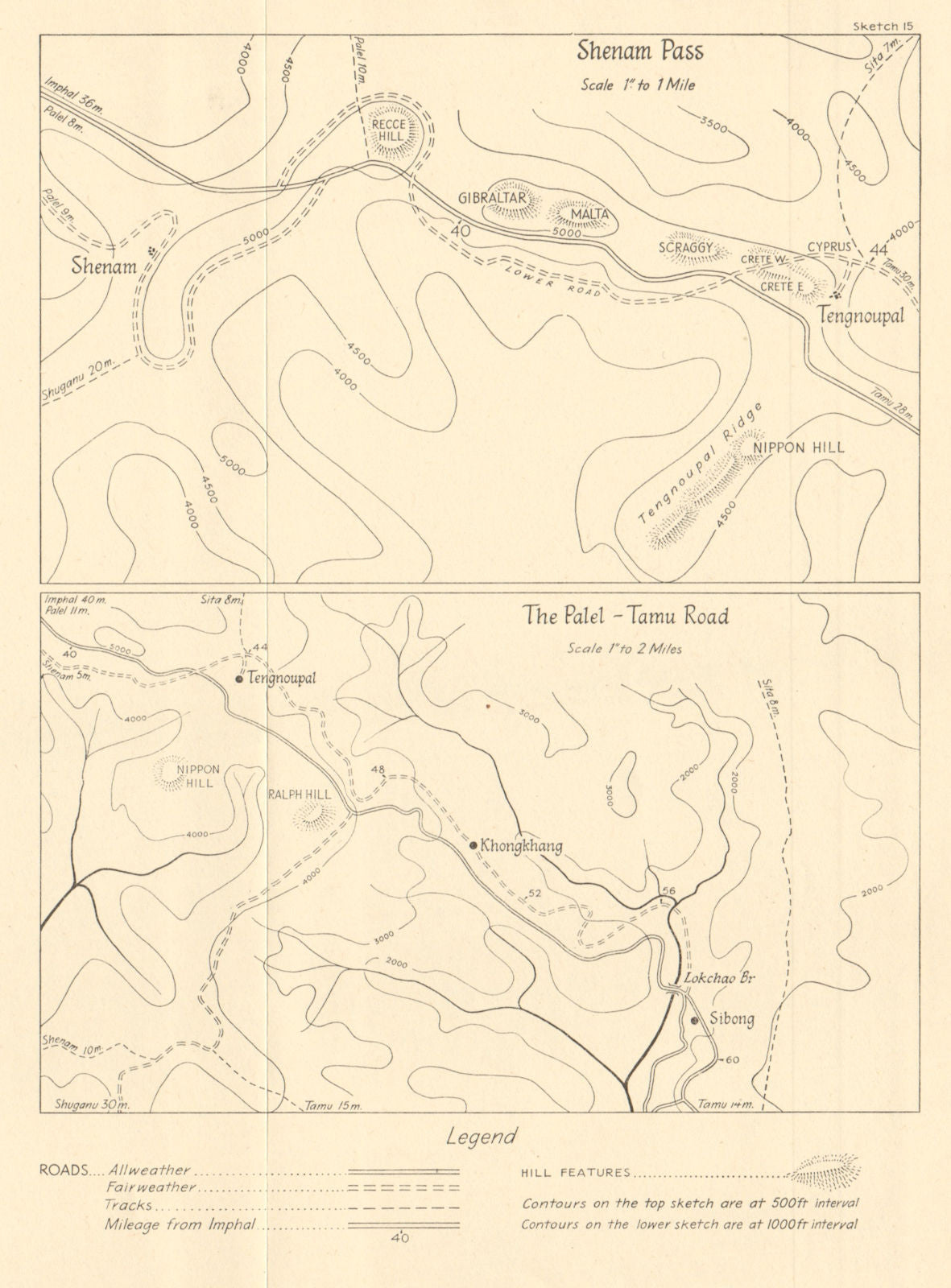 Burma Campaign World War 2. Manipur India. Shenam Pass. Palel-Tamu Road 1961 map